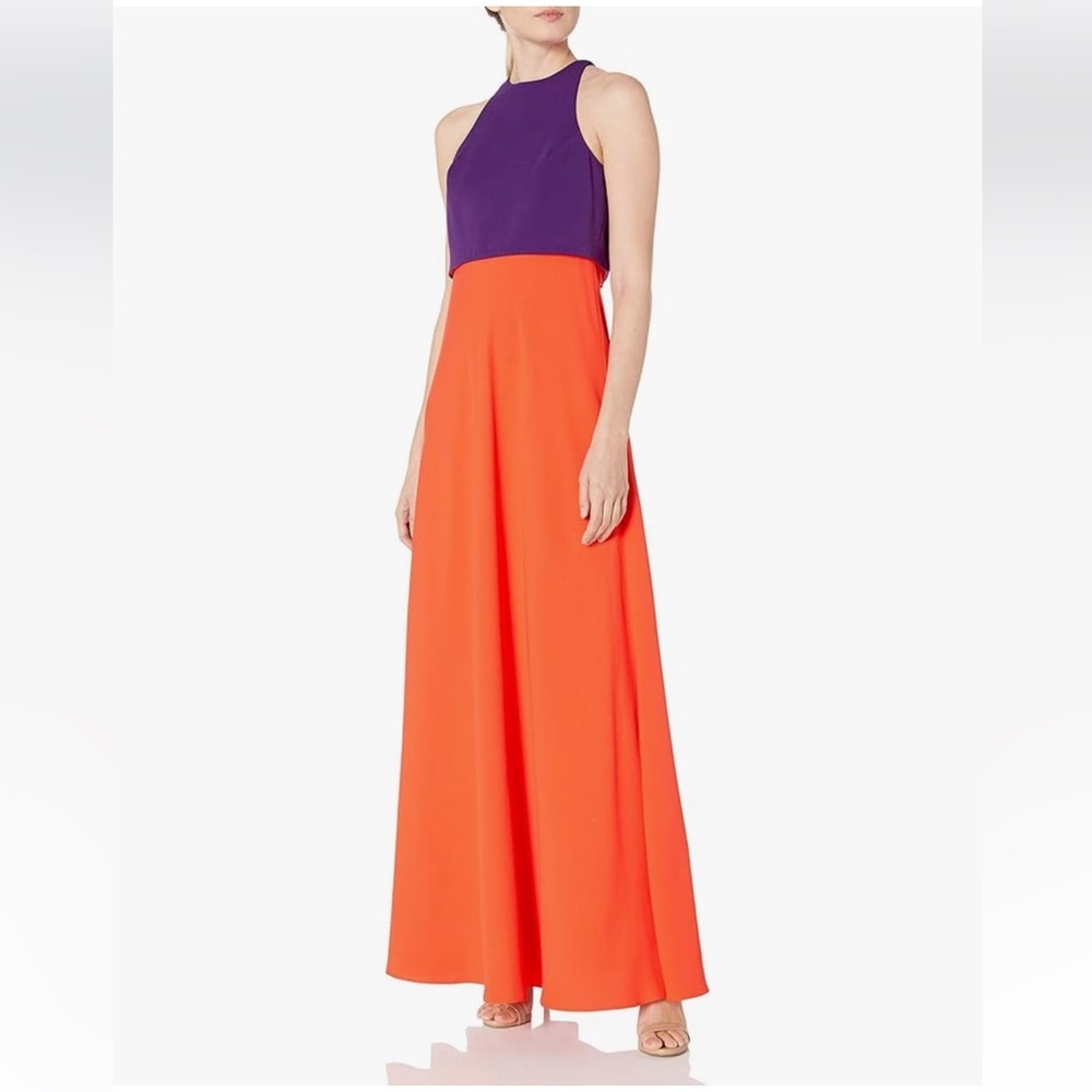 Jill Jill Stuart Popover Colorblock Open Back Gown Dress Maxi Violet Tangerine